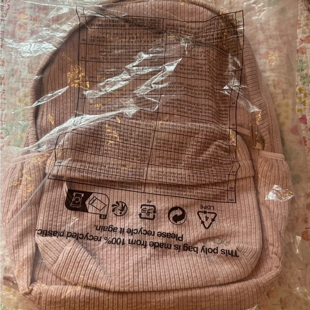 Roxy Ribbed Corduroy Backpack in Blush Pink